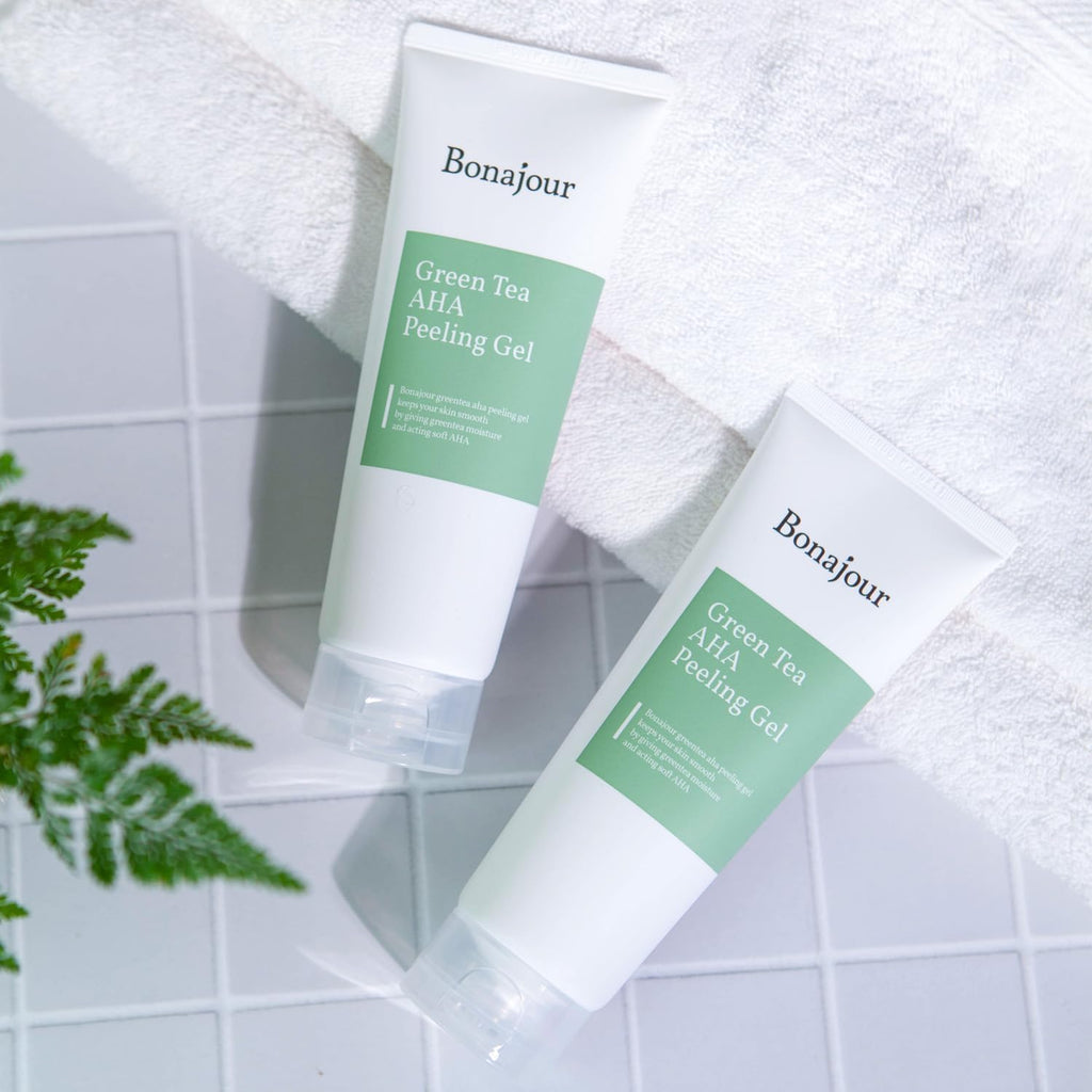 [BONAJOUR] Gel Peeling AHA au Thé Vert – Gel Exfoliant Coréen à l'Enzyme AHA, Exfoliant Doux pour le Visage & Soin K-Beauty Vegan pour une Peau Douce et Éclatante, 150 ml