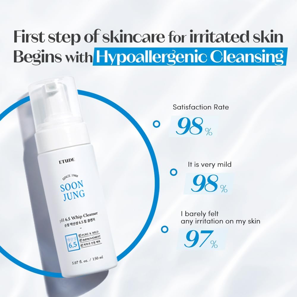 ETUDE SoonJung 5.5 Foam Cleanser | Soft Bubble Hydrating Vegan Facial Cleanser for Sensitive Skin | Fragrance-Free Low-pH Korean Cleansing Wash | K-Beauty | Vegan 5.1 fl. oz. (150ml)