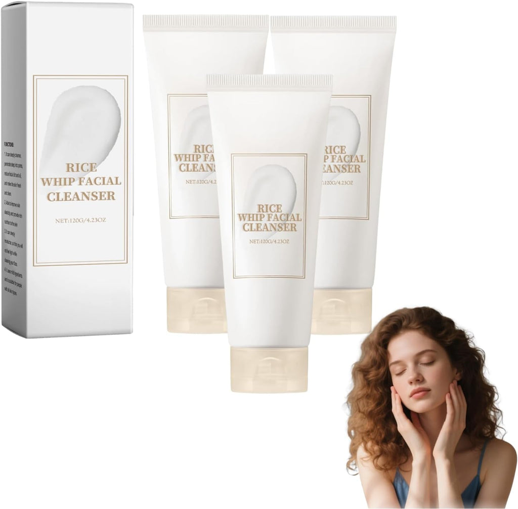 Nettoyant Moussant Visage à l'Eau de Riz Bright - Nettoyant doux quotidien hydratant et émollient pour le visage, avec mousse crémeuse, nettoie les pores en profondeur sans dessécher, pour équilibrer les peaux sensibles et grasses (2 pièces)