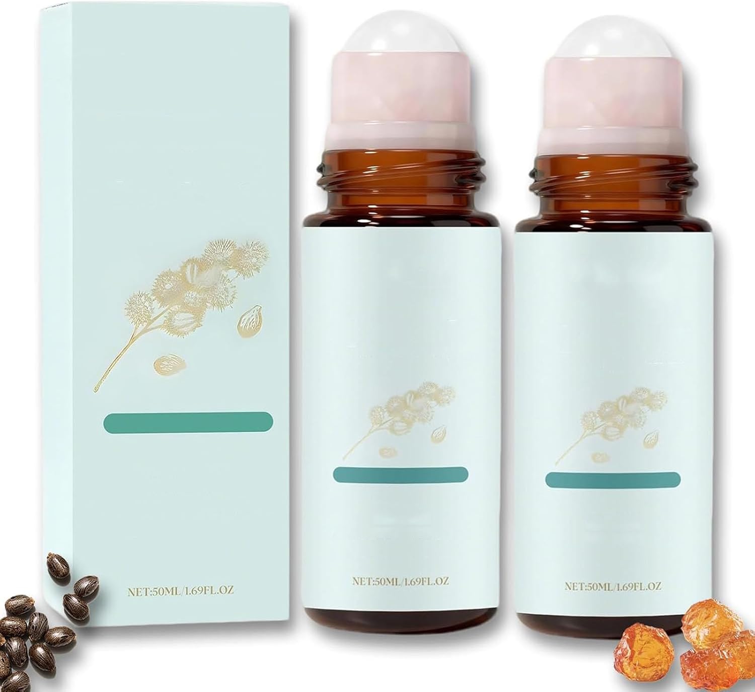 Frankincense and Castor Oil Roller with Rose Quartz – Soothing Firming Facial Oil for Face and Neck – Daily Self-Care Ritual for Soft, Smooth, and Refreshed Skin (1PCS)