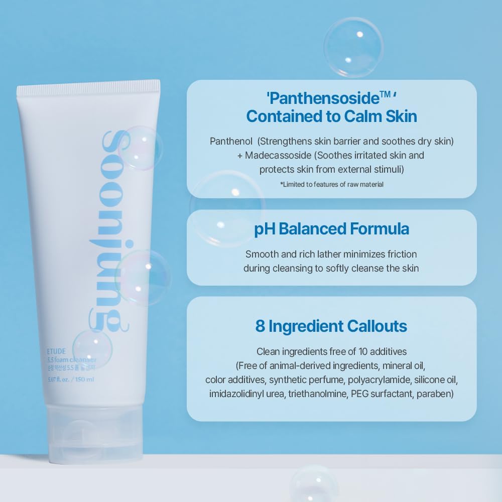 ETUDE SoonJung 5.5 Foam Cleanser | Soft Bubble Hydrating Vegan Facial Cleanser for Sensitive Skin | Fragrance-Free Low-pH Korean Cleansing Wash | K-Beauty | Vegan 5.1 fl. oz. (150ml)