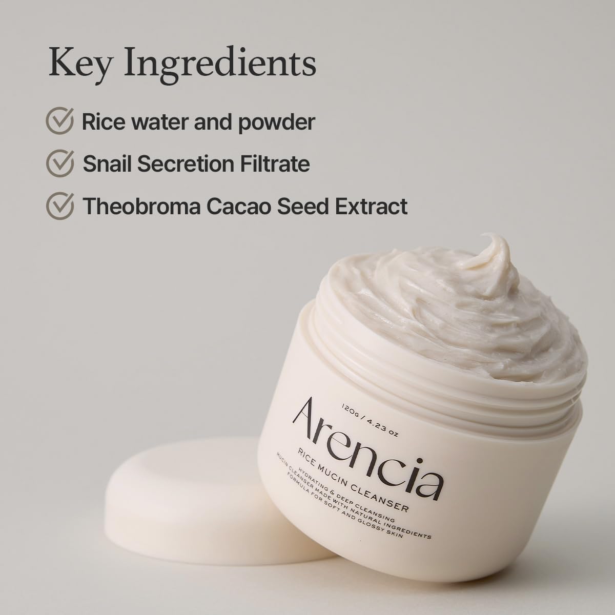 ARENCIA Rice Mucin Cleanser 120g - Hydrating Facial Cleanser for Brightening and Soothing Sensitive Skin