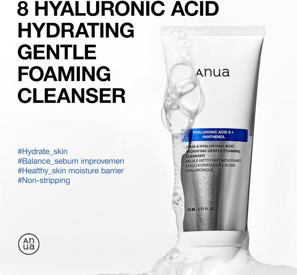 ANUA Nettoyant Moussant Doux Hydratant, Acide Hyaluronique, Glycérine, Zinc, Panthénol, Nettoyant Visage Coréen pour Peaux Sèches, pour Double Nettoyage, Soin Visage Coréen (150ml/5.07fl oz.)