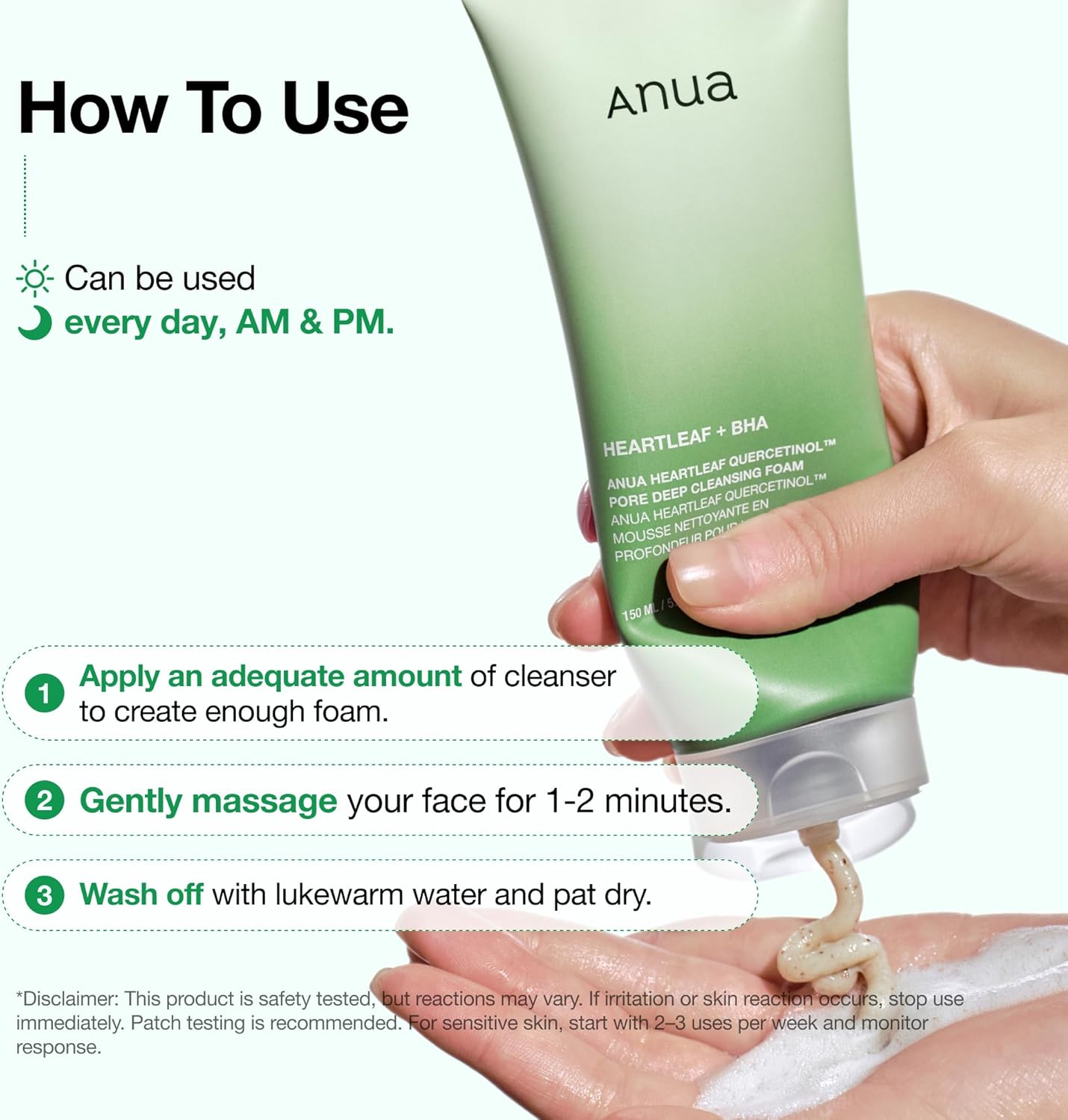 Anua Heartleaf Quercetinol Mousse Nettoyante Profonde pour Pores, Nettoyant Visage Affinant les Pores, Nettoyant Hydratant Quotidien pour Double Nettoyage, Mousse Douce au BHA, Soin Coréen, 150 ml