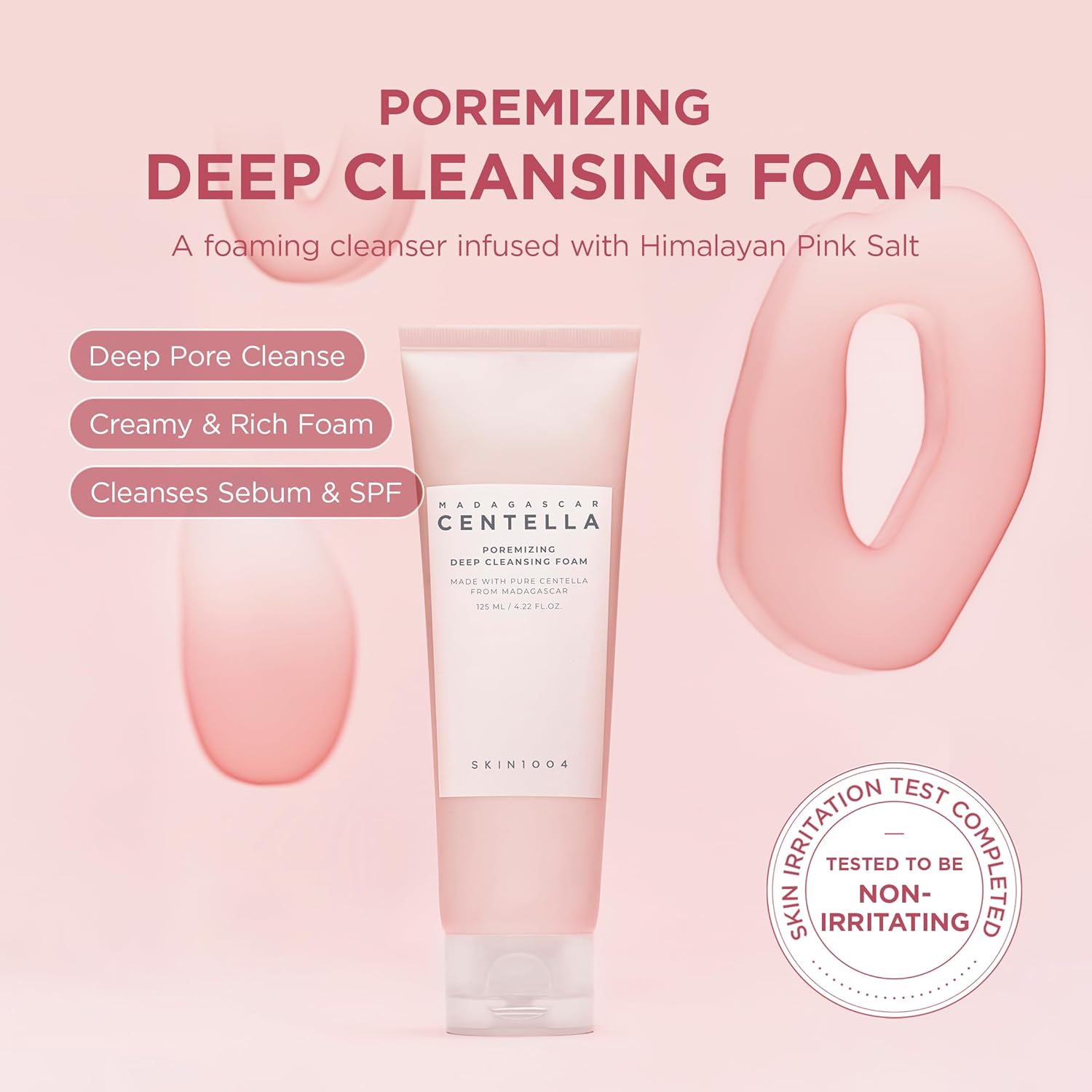 SKIN1004 Poremizing Deep Cleansing Foam, 125ml, Makeup Remover, Korean Face Cleanser with Himalayan Pink Salt & Madagascar Centella Asiatica, Gentle Facial Cleanser for Pore Care, Daily Korean Skincare