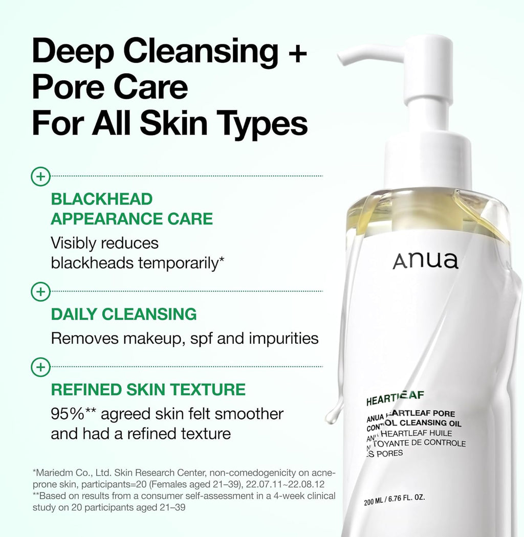 Anua Huile Nettoyante Contrôle des Pores Heartleaf, Démaquillant Huile Visage, Dissolvant Points Noirs, Soin Coréen 200ml (6.76 fl oz)