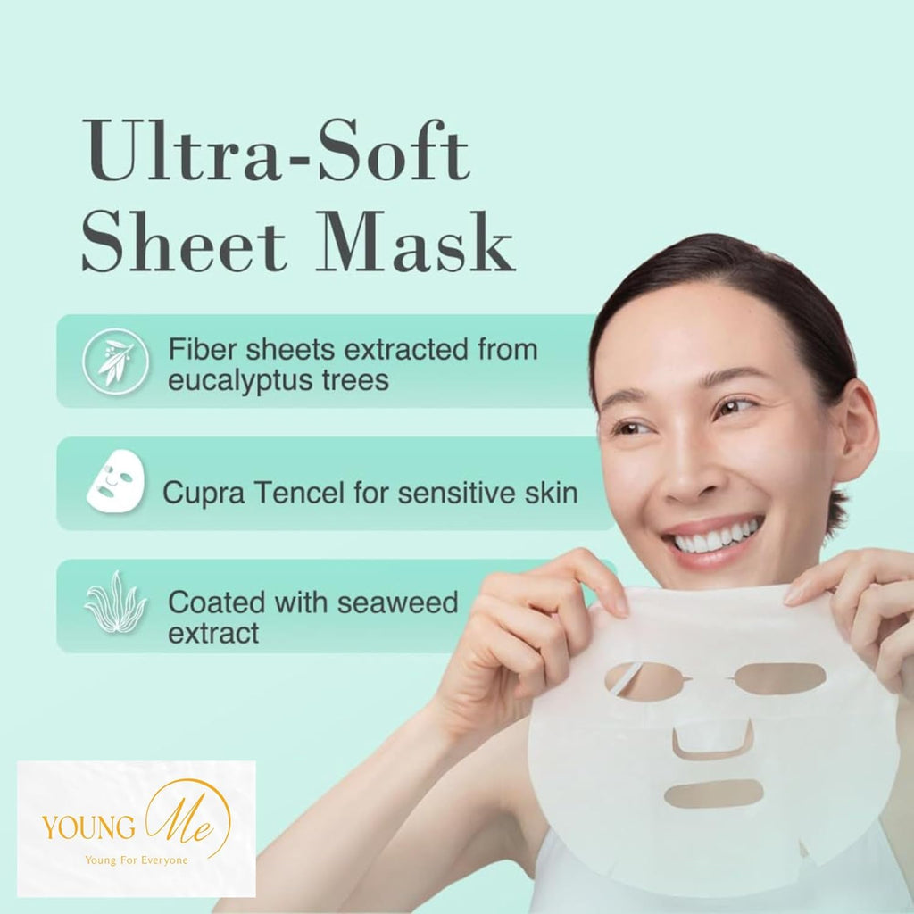 Masque Tissu Coréen Apaisant et Glamour YoungMe 25g 1 Unité | Hydratation Après-Soleil Masque Visage Apaisant infusé d'Aloe Vera, CICA, Acide Hyaluronique