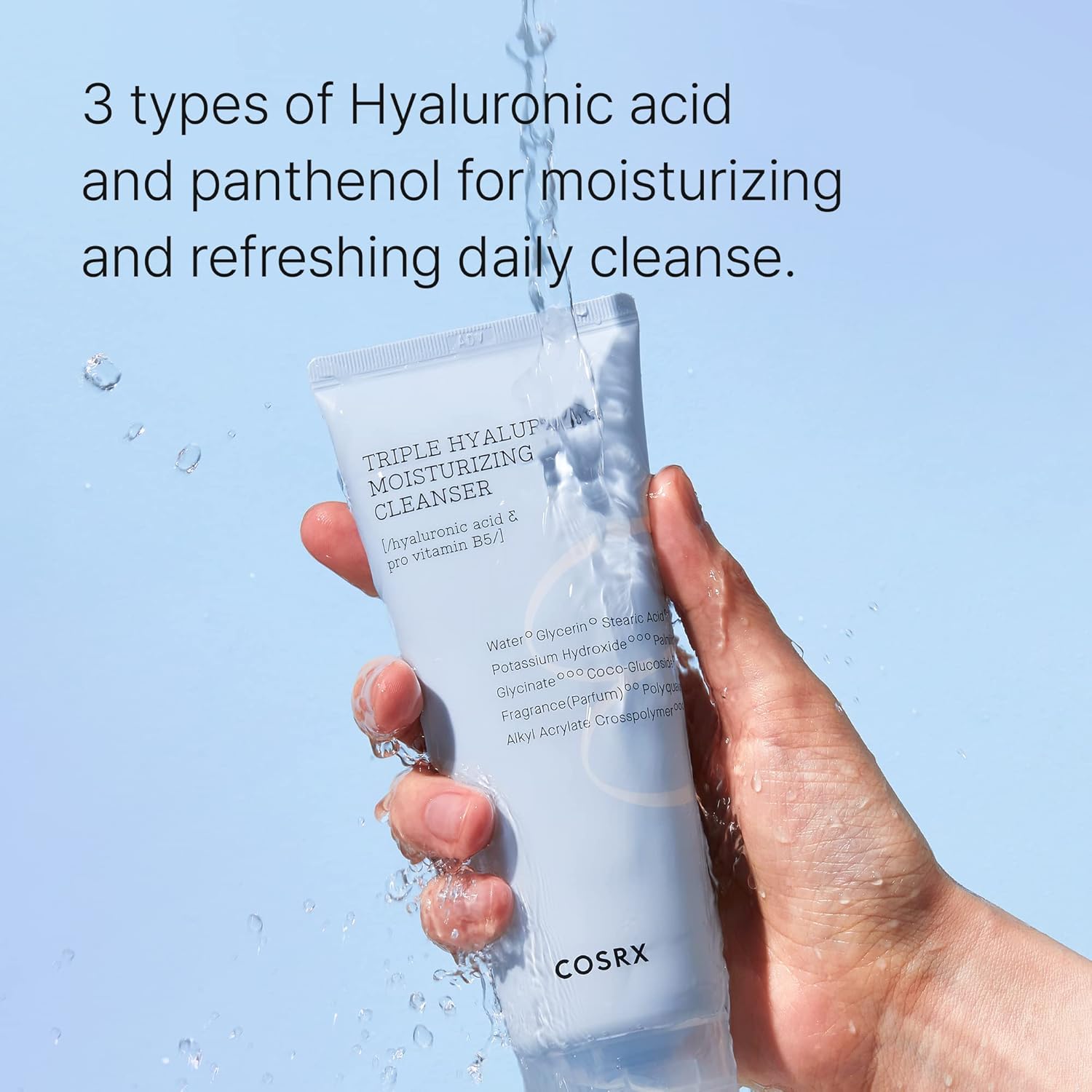 Cosrx Hydrium Triple Hyaluronic Moisturizing Cleanser, Nettoyant visage moussant crémeux, Élimine les impuretés et les résidus de maquillage, Retient l'humidité, 1 unité