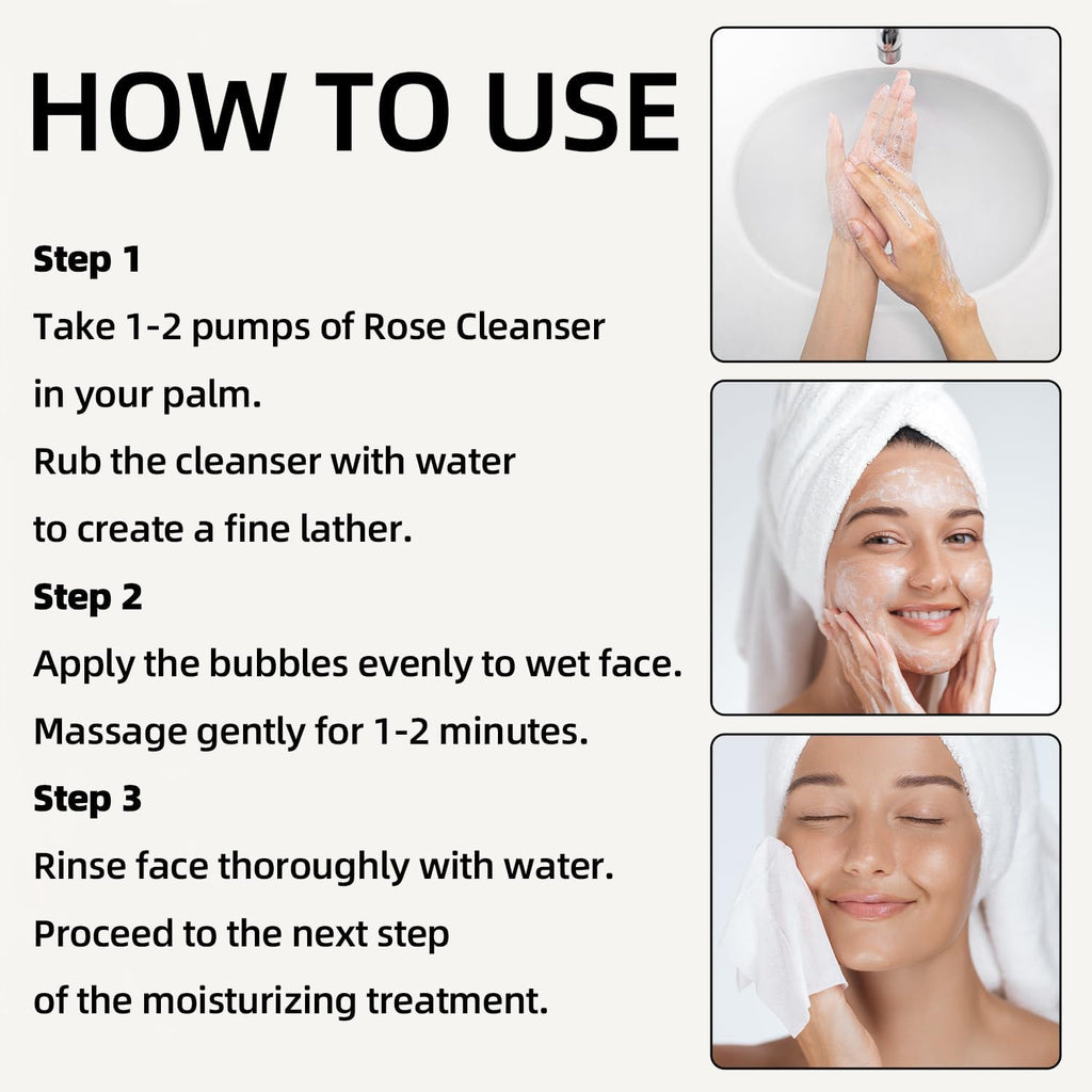 Rose Facial Cleanser Makeup Remover, Daily Face Wash Gentle Deep Pore Cleansing for Dry,Sensitive,Oily & Combination Skin Soap Free,Fragrance Free,Dye Free (300ml)