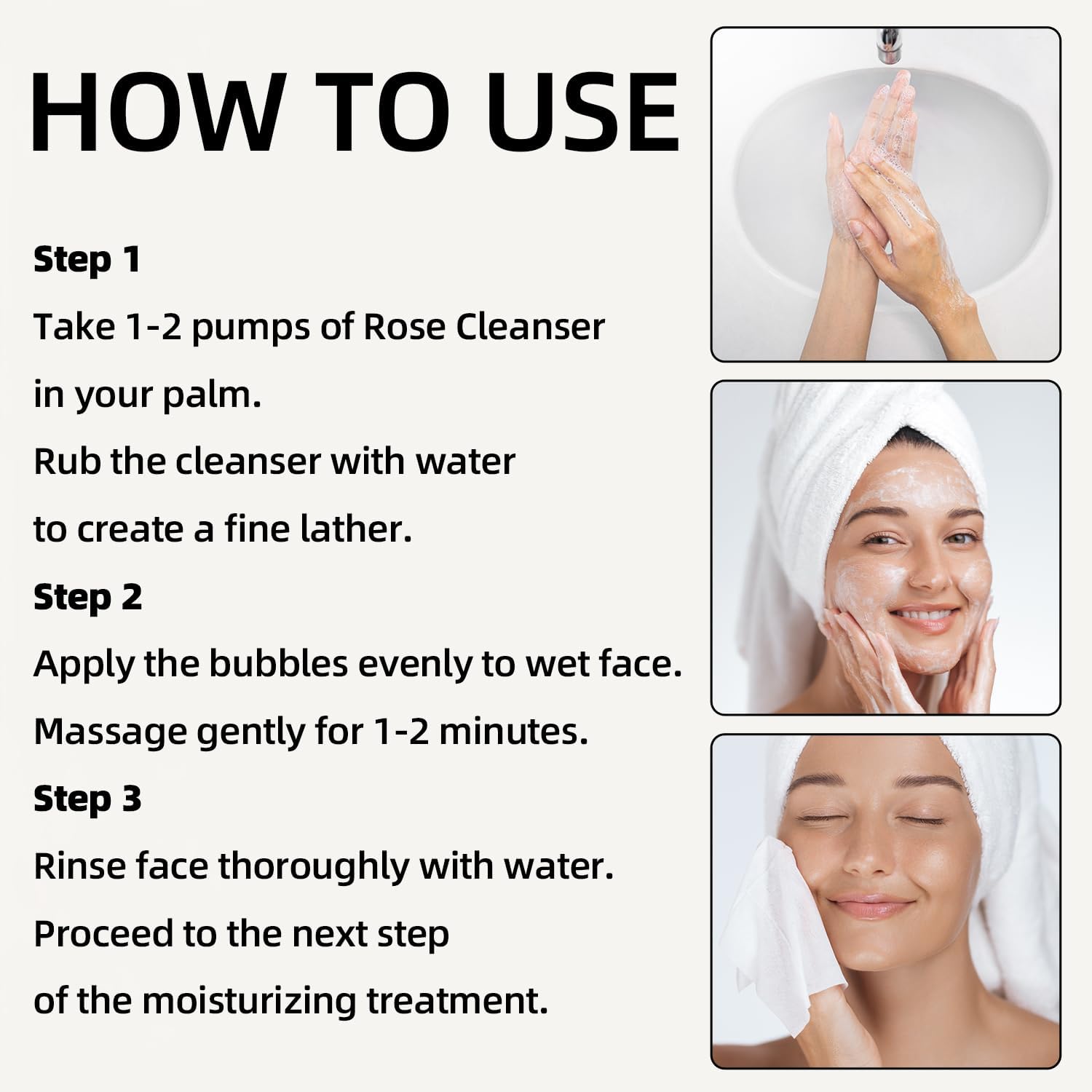 Rose Facial Cleanser Makeup Remover, Daily Face Wash Gentle Deep Pore Cleansing for Dry,Sensitive,Oily & Combination Skin Soap Free,Fragrance Free,Dye Free (300ml)
