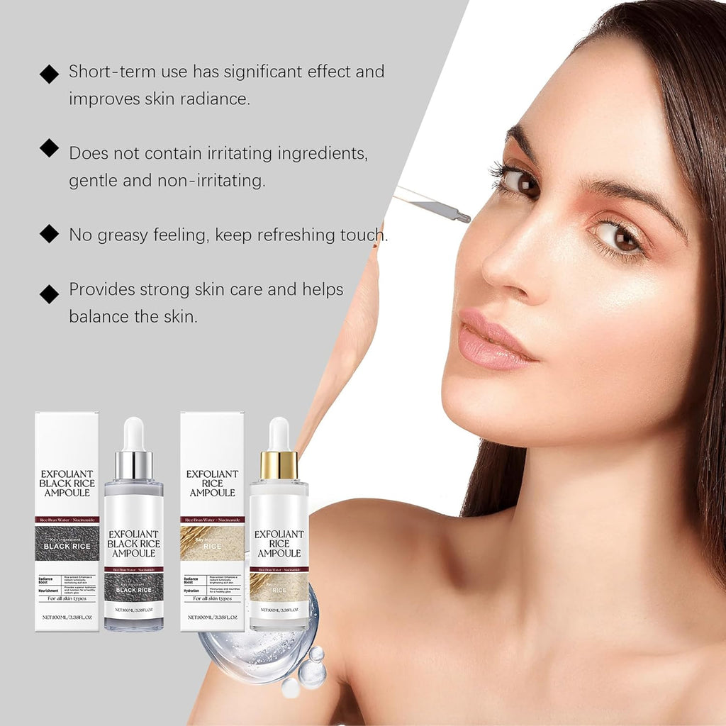 Rice Gentle Exfoliating Ampoule for Face & Body(2PCS) - Black and White Rice Exfoliant,Refines & Smoothes Skin Texture,Deep Hydration,Suitable for All Skin Types
