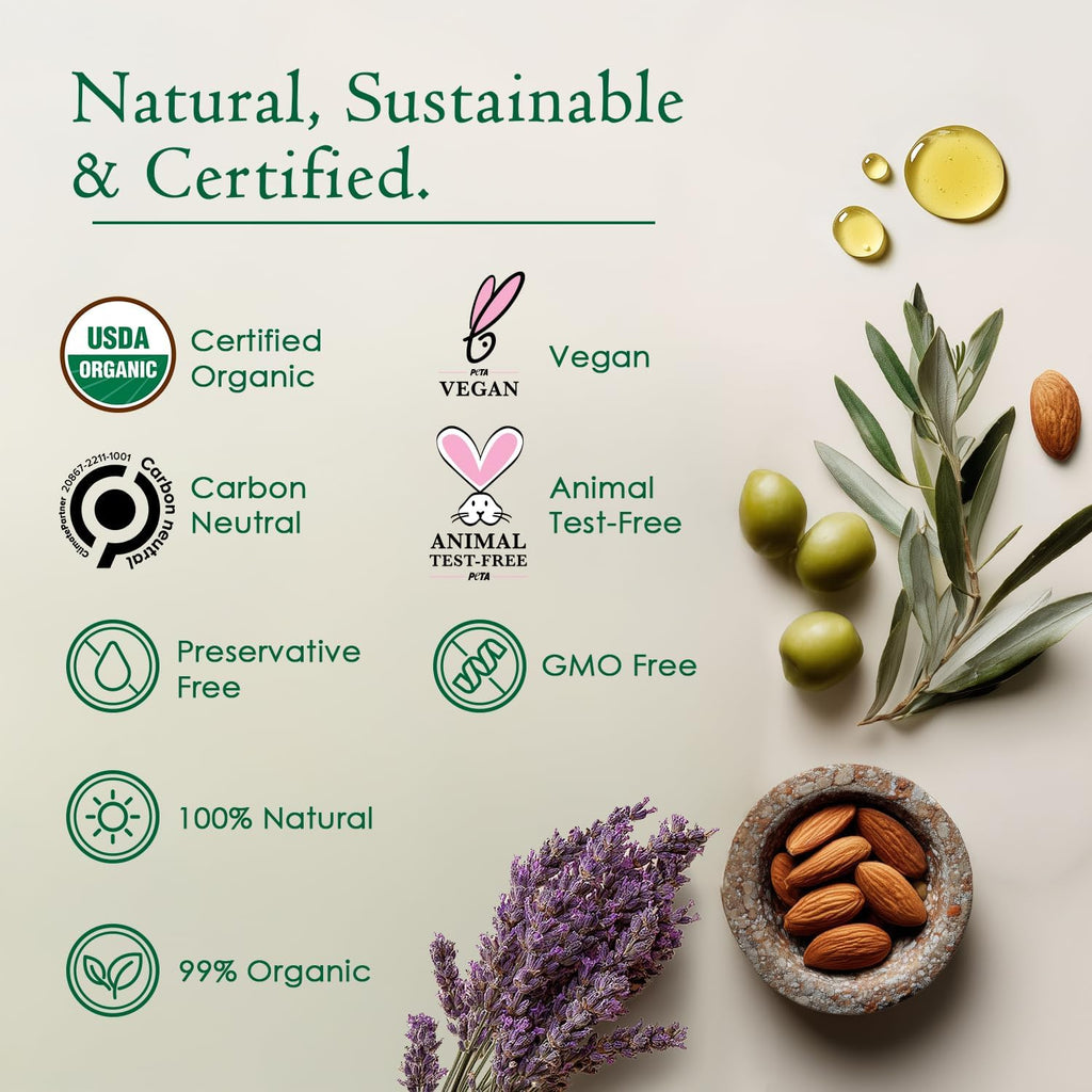 Organic Blend of Olive, Lavender, Almond and Grapeseed oils with Vitamin E. Day and night Moisturizer for Skin, Dry Hair, Face, Scalp, Foot, Cuticle and Nail Care. Natural Body oil for Men and Women