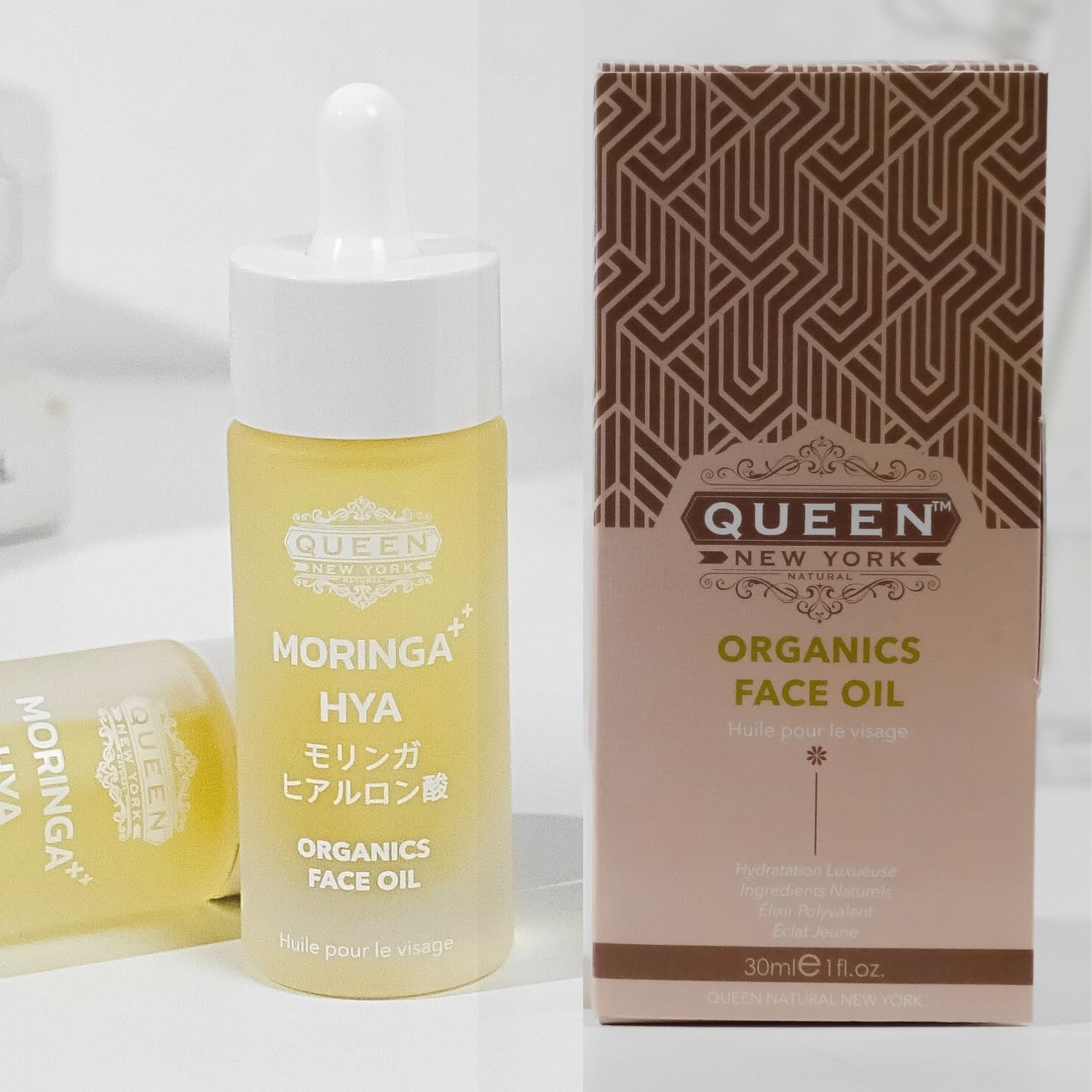 QUEEN MORINGA HYA – Moringa Bio Naturelle et Acide Hyaluronique – Hydratant – Huile Visage Hydratante Éclat Naturel – Légère, Absorption Rapide, Non-comédogène – Sans Parfum