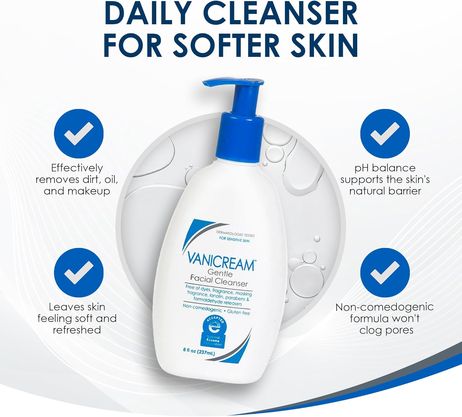 Nettoyant doux pour le visage Vanicream avec distributeur à pompe - 237 ml - Formulé sans irritants courants pour les peaux sensibles