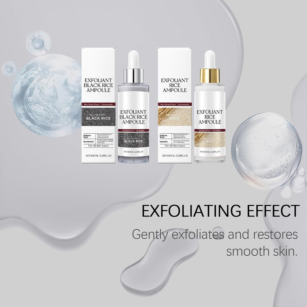 Rice Gentle Exfoliating Ampoule for Face & Body(2PCS) - Black and White Rice Exfoliant,Refines & Smoothes Skin Texture,Deep Hydration,Suitable for All Skin Types