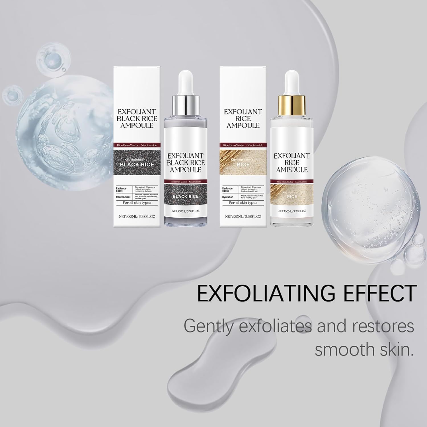 Rice Gentle Exfoliating Ampoule for Face & Body(2PCS) - Black and White Rice Exfoliant,Refines & Smoothes Skin Texture,Deep Hydration,Suitable for All Skin Types