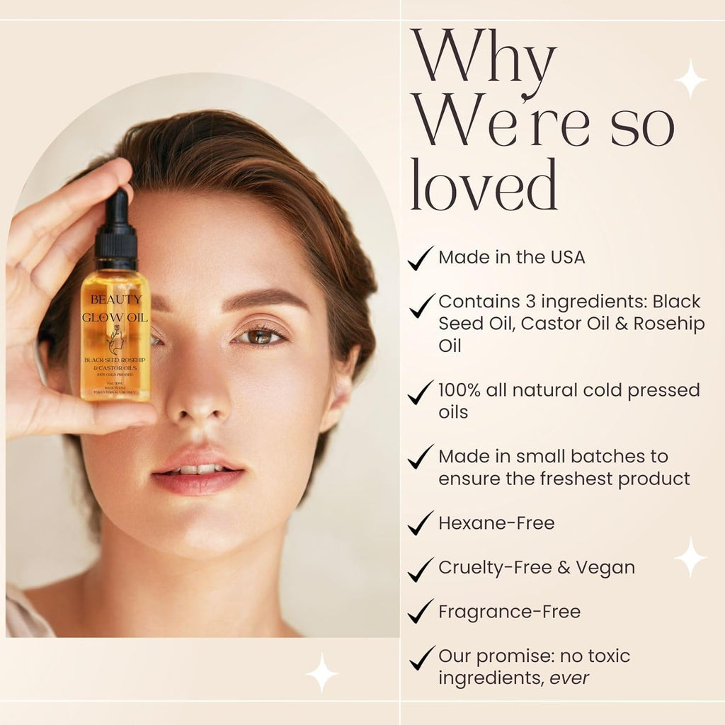 Huile de cumin noir, huile de rose musquée, huile de ricin bio pressée à froid pour le visage, hydratant anti-âge miracle, sérum facial, soins naturels de la peau, fortifiant, hydrate la peau, huile de beauté hydratante et éclatante, 30 ml