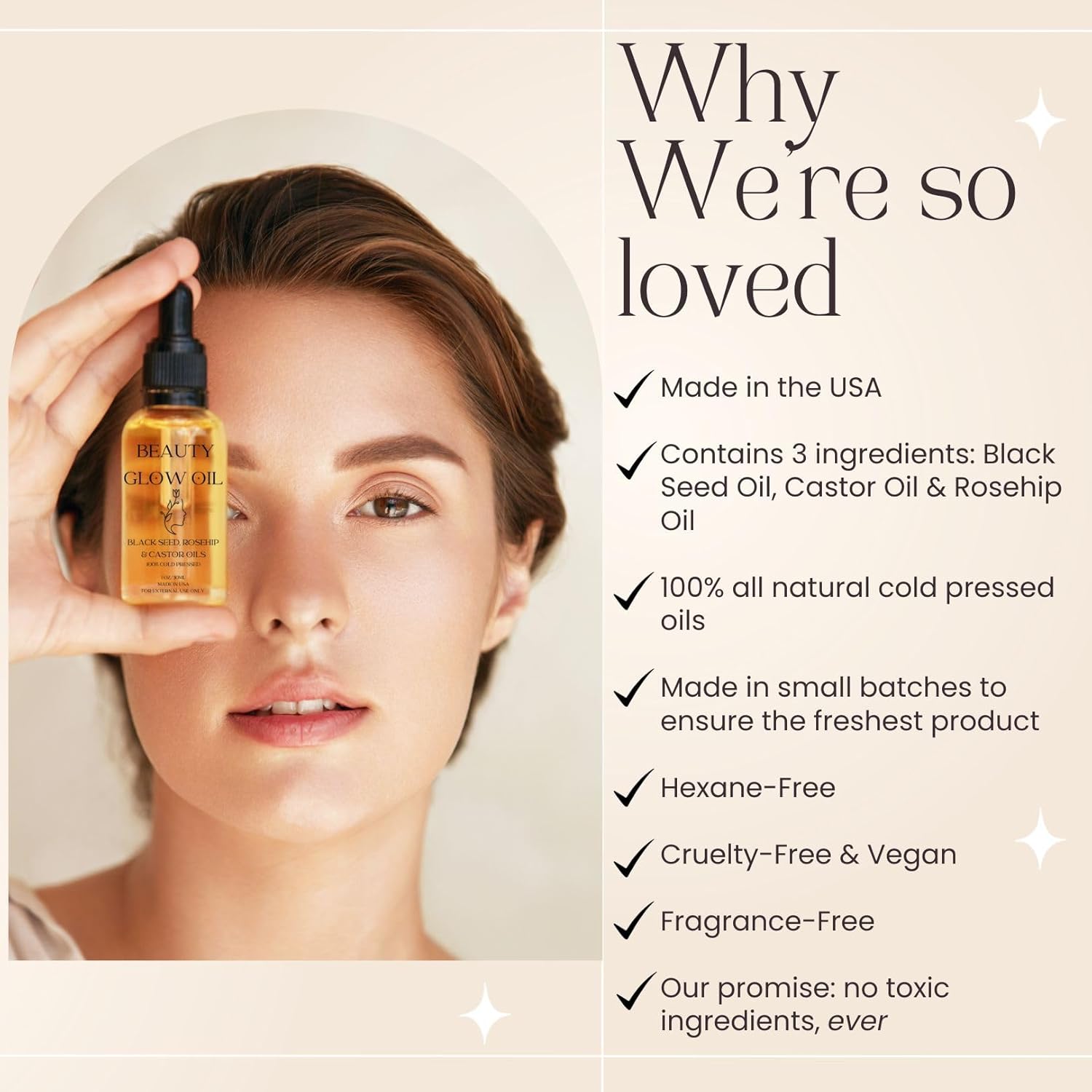 Huile de cumin noir, huile de rose musquée, huile de ricin bio pressée à froid pour le visage, hydratant anti-âge miracle, sérum facial, soins naturels de la peau, fortifiant, hydrate la peau, huile de beauté hydratante et éclatante, 30 ml