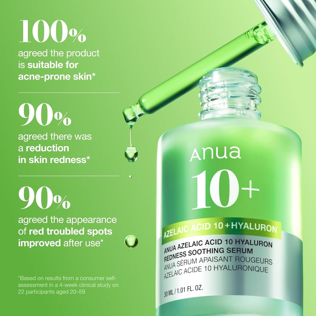 Sérum Apaisant Anua à l'Acide Azélaïque 10 et à l'Acide Hyaluronique, Sérum Visage pour Peaux Sensibles et à Imperfections, Soin Anti-Imperfections Léger et Hydratant, Acide Hyaluronique, Soin Coréen, 30 ml.