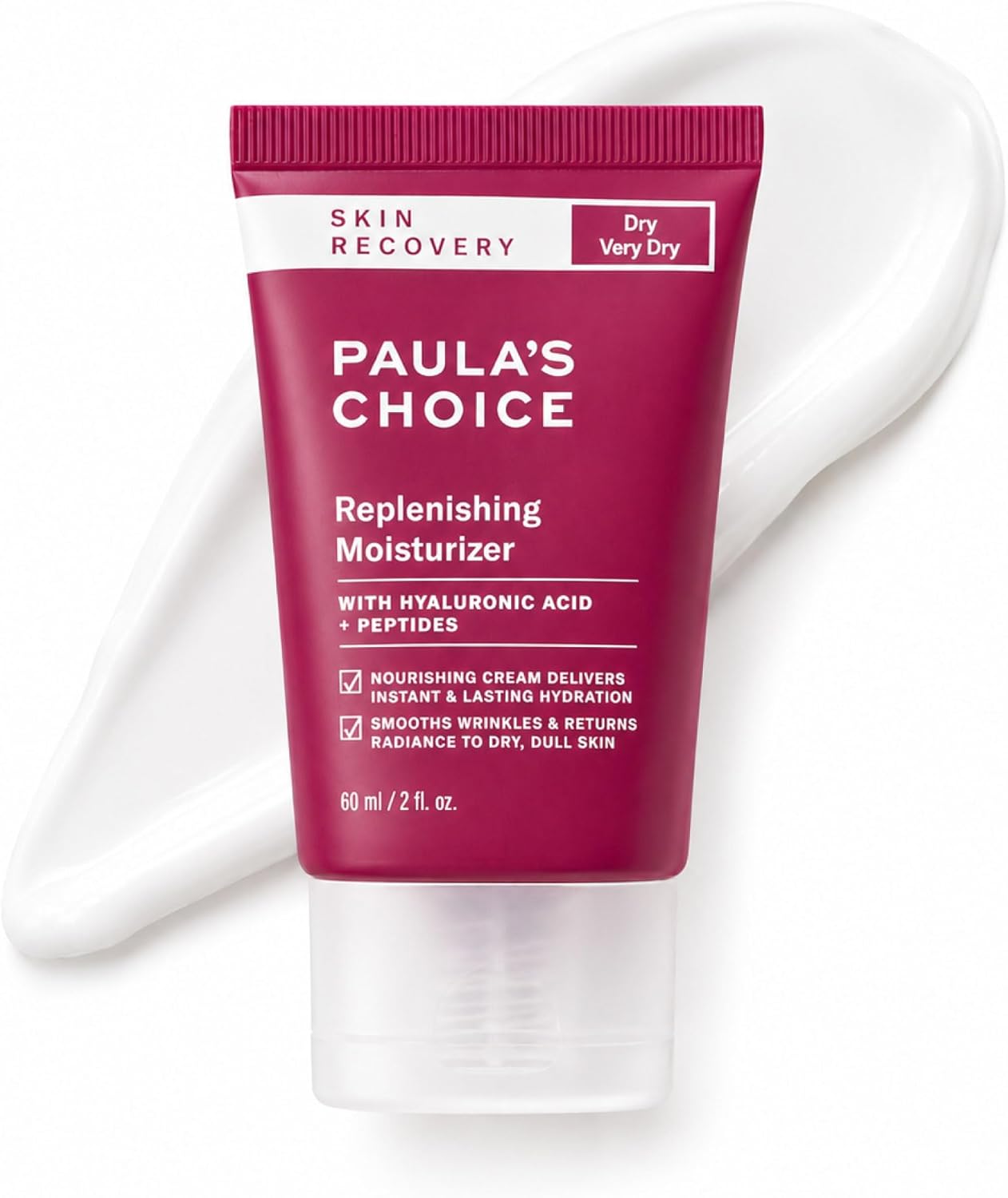Paula's Choice SKIN RECOVERY Crème hydratante réparatrice pour le visage à l'acide hyaluronique, apaise les rougeurs et les peaux sensibles sujettes à la rosacée et à l'eczéma, sans parfum, 60 ml