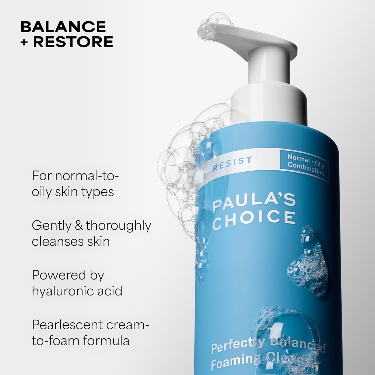 Paula's Choice RESIST Perfectly Balanced Foaming Cleanser, Hyaluronic Acid & Aloe, Anti-Ageing Face Wash, Large Pores & Oily Skin, 190 ml