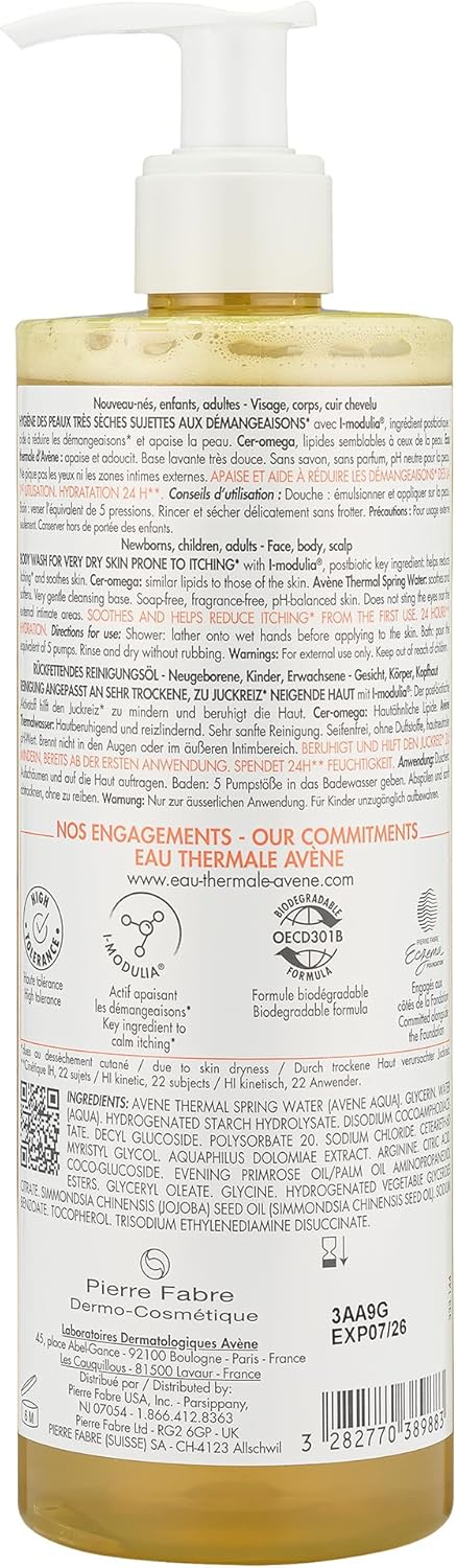 Avene Xeracalm A.D Lipid-Replenishing Cleansing Oil 400ML - Gentle Soap-Free Cleanser, Provides 24h hydration*, Suitable for, babies, children and adults