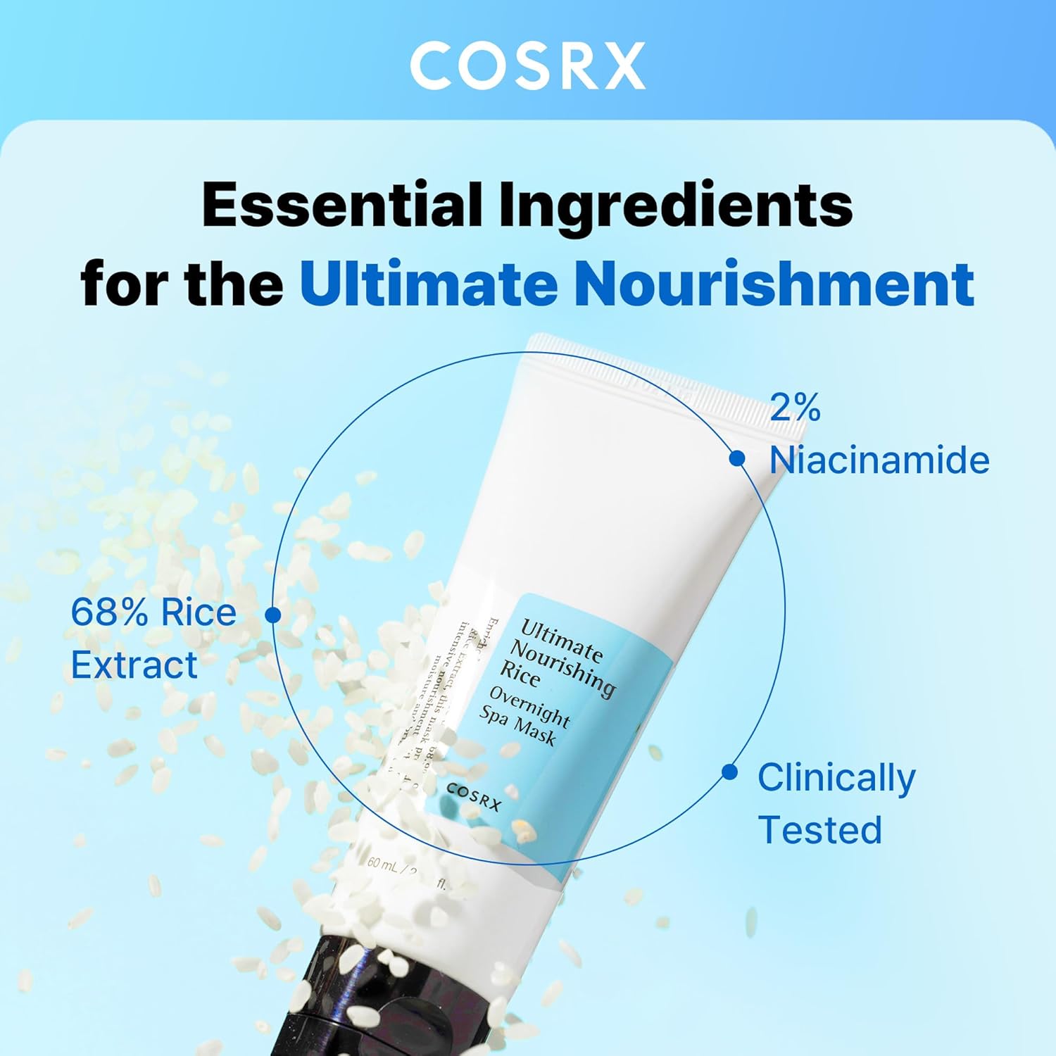 COSRX Masque de nuit spa nourrissant ultime au riz 60ml | Extrait de riz 68% et Niacinamide 2% | Soin coréen, Non testé sur les animaux, Sans parabène