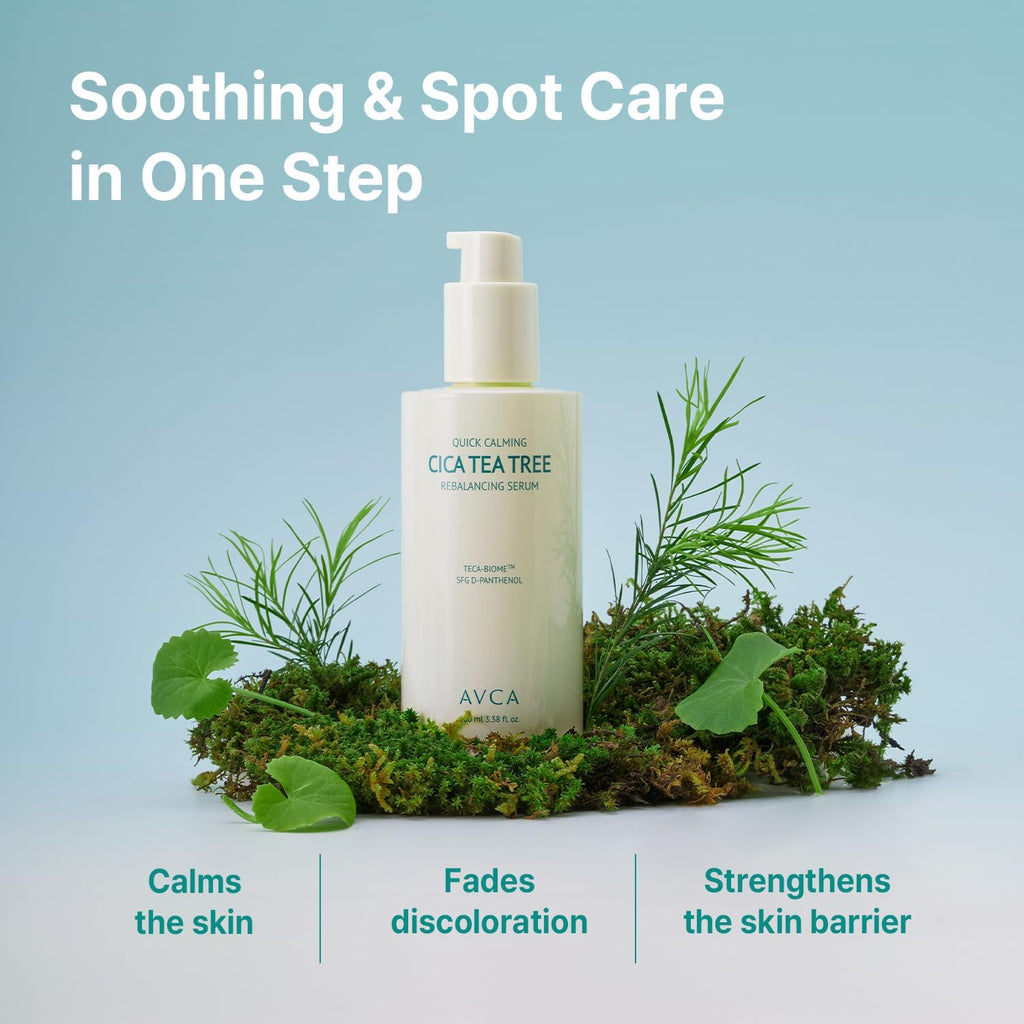 Sérum AVCA Quick Calming Cica Tea Tree 100ml – Niacinamide & Panthénol, Apaisant pour les rougeurs et les peaux sensibles sujettes aux imperfections, Équilibrant le sébum K-Beauty