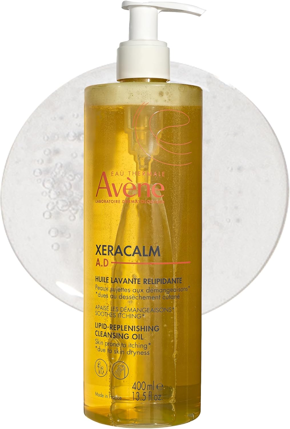 Avene Xeracalm A.D Lipid-Replenishing Cleansing Oil 400ML - Gentle Soap-Free Cleanser, Provides 24h hydration*, Suitable for, babies, children and adults