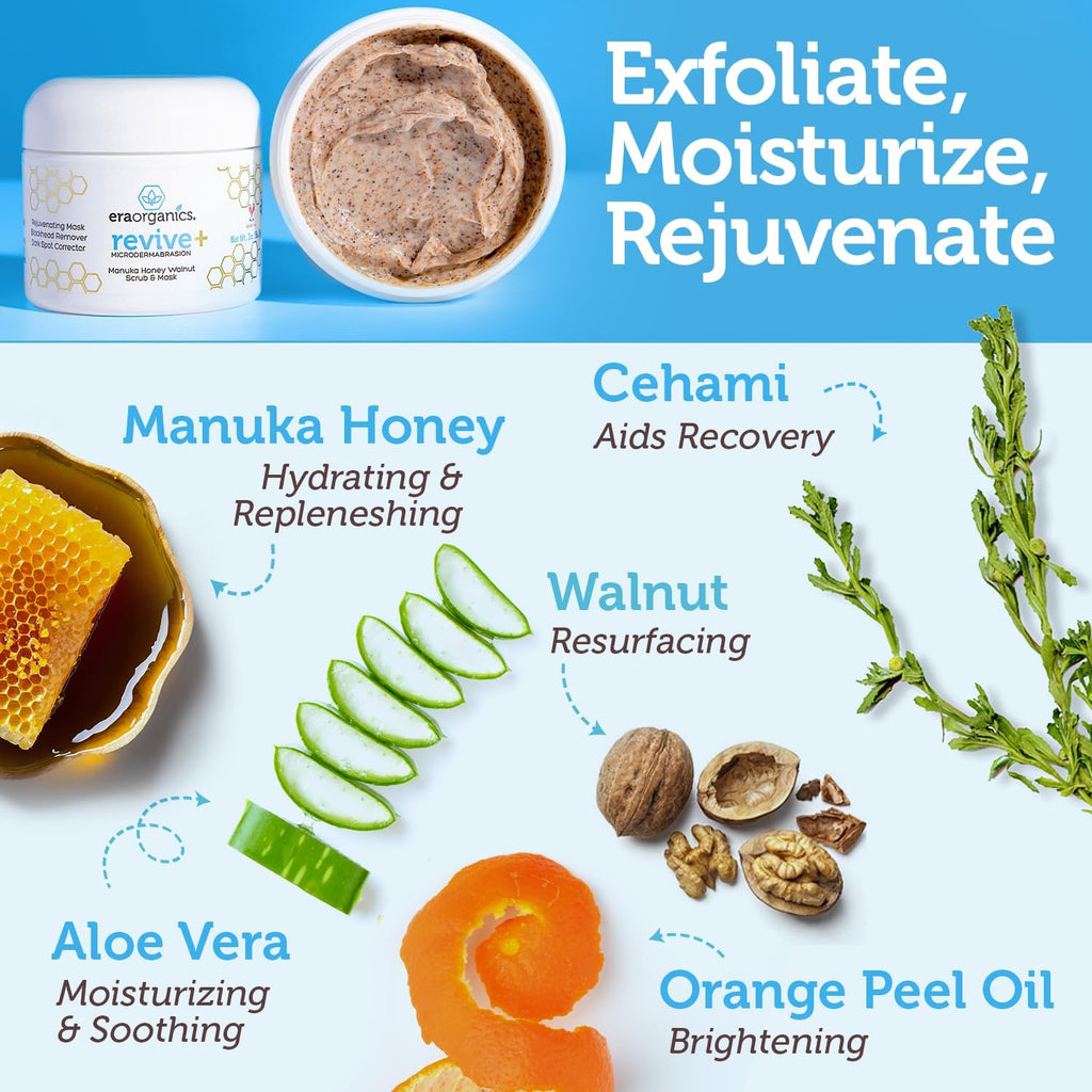 Gommage Exfoliant Visage au Miel de Manuka – Microdermabrasion Douce pour Aider à Lisser, Adoucir et Équilibrer la Peau avec des Super-aliments Biologiques Hydratants 56g