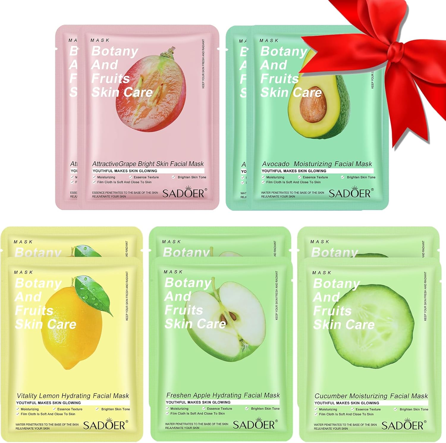 Lot de 10 masques en tissu pour tous types de peaux, hydratants et nourrissants, adaptés aux peaux sensibles. Masque nettoyant en profondeur, ingrédients naturels, formule affinant les pores pour une peau nette.