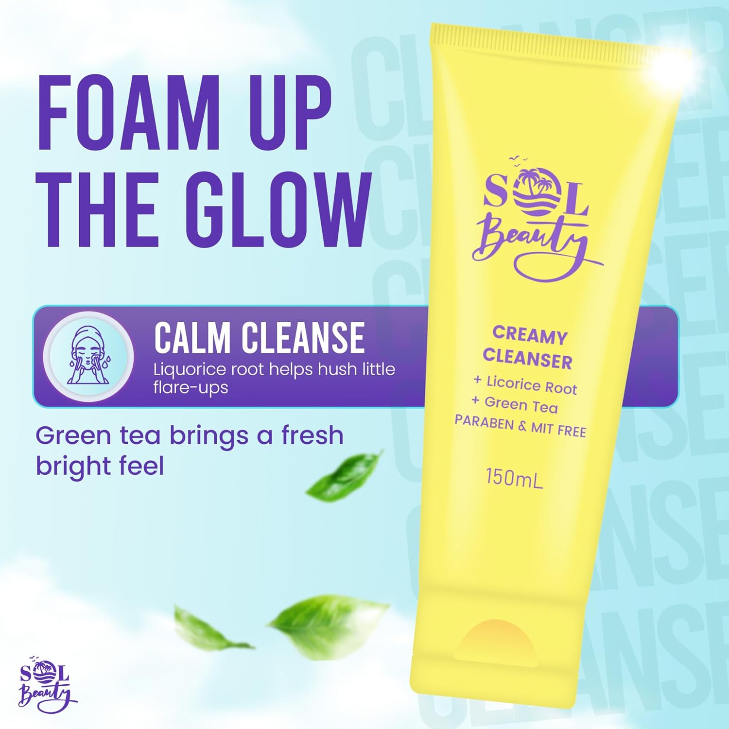 Sol Beauty Creamy Face Cleanser – Gentle Face Wash, Hydrating Facial Cleanser, Deep-Cleansing Treatment with Hyaluronic Acid & Niacinamide for Radiant, Healthy-Looking Skin – 150ml