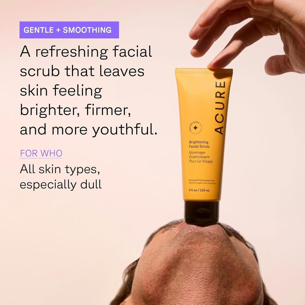Acure Brightening Facial Scrub - Exfoliating Face Wash, Gentle Daily Scrubber & Exfoliator for Women & Men for Radiant Skin, Cleansing Wash with Sea Kelp & French Green Clay - 118ml