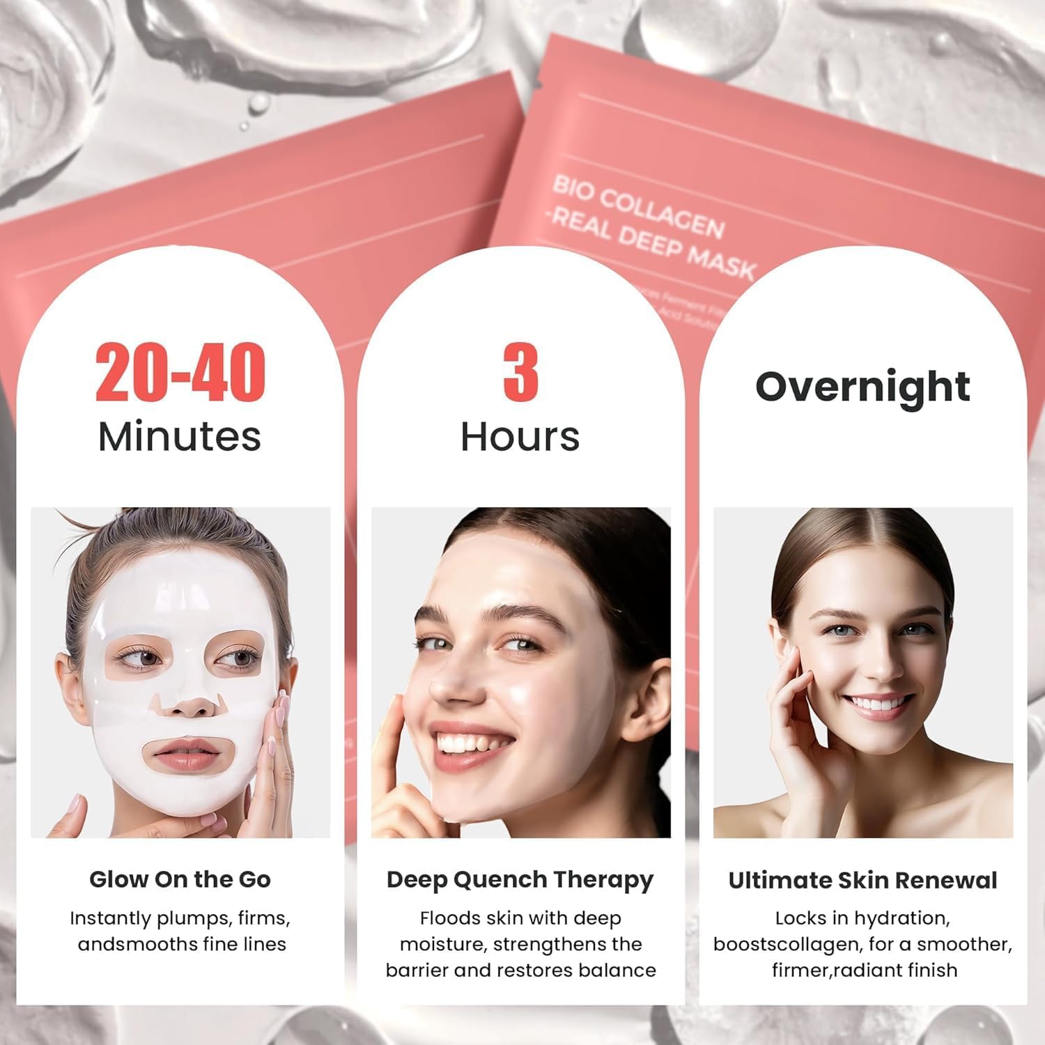 Hydro Cera-nol Real Deep Mask, Overnight Hydrogel Mask, Hydrating Facial Mask For Sensitive Skin, Redness Reducing & Quick Soothing Effect, Korean Skincare, Stocking Stuffers (34g x 4 Masks)