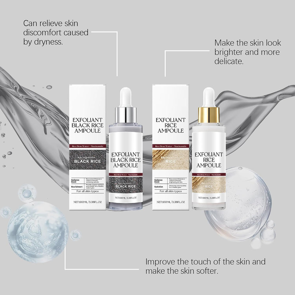 Rice Gentle Exfoliating Ampoule for Face & Body(2PCS) - Black and White Rice Exfoliant,Refines & Smoothes Skin Texture,Deep Hydration,Suitable for All Skin Types