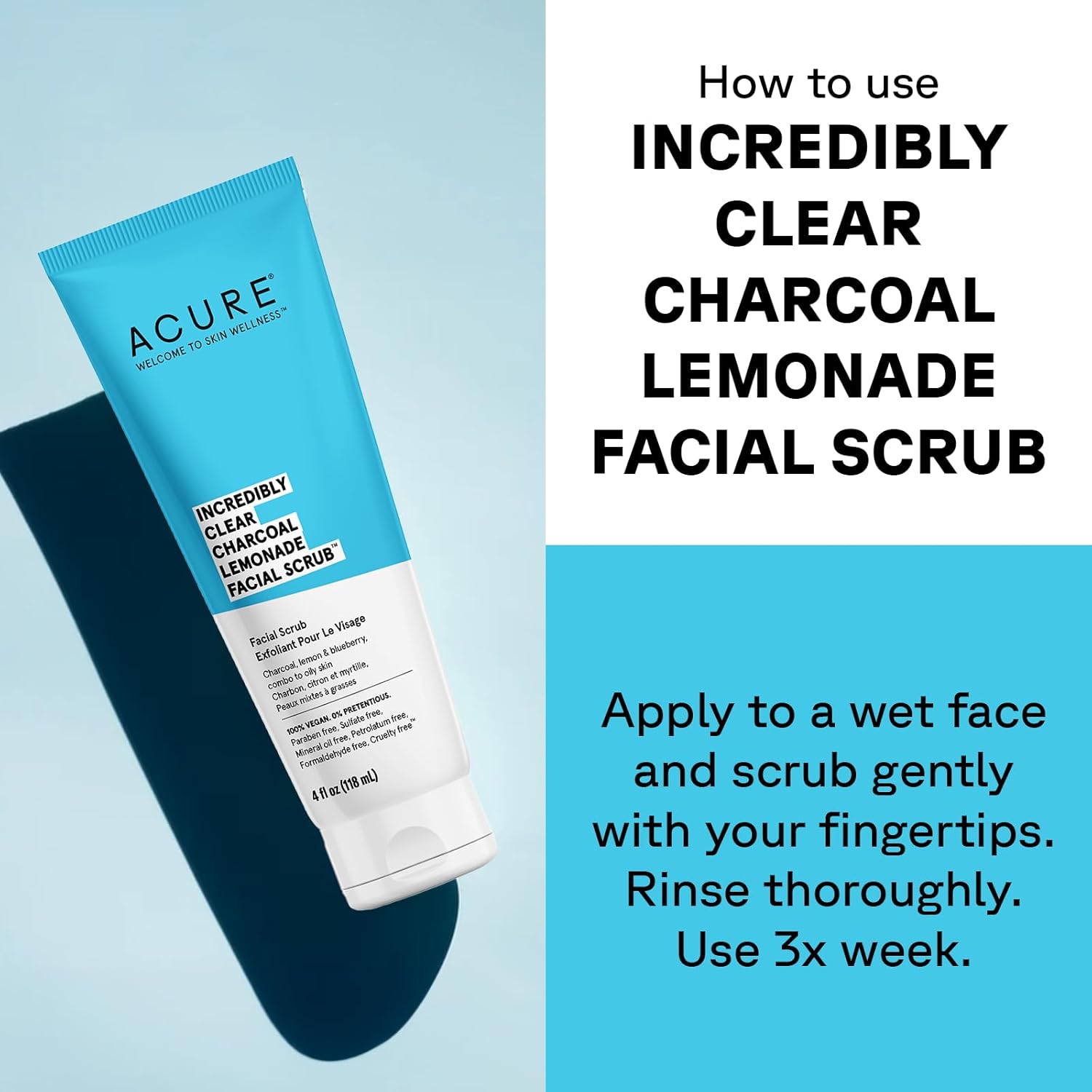 Acure Brightening Facial Scrub - Exfoliating Face Wash, Gentle Daily Scrubber & Exfoliator for Women & Men for Radiant Skin, Cleansing Wash with Sea Kelp & French Green Clay - 118ml