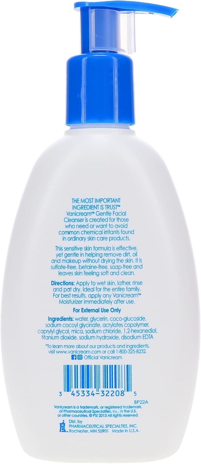 Nettoyant doux pour le visage Vanicream avec distributeur à pompe - 237 ml - Formulé sans irritants courants pour les peaux sensibles
