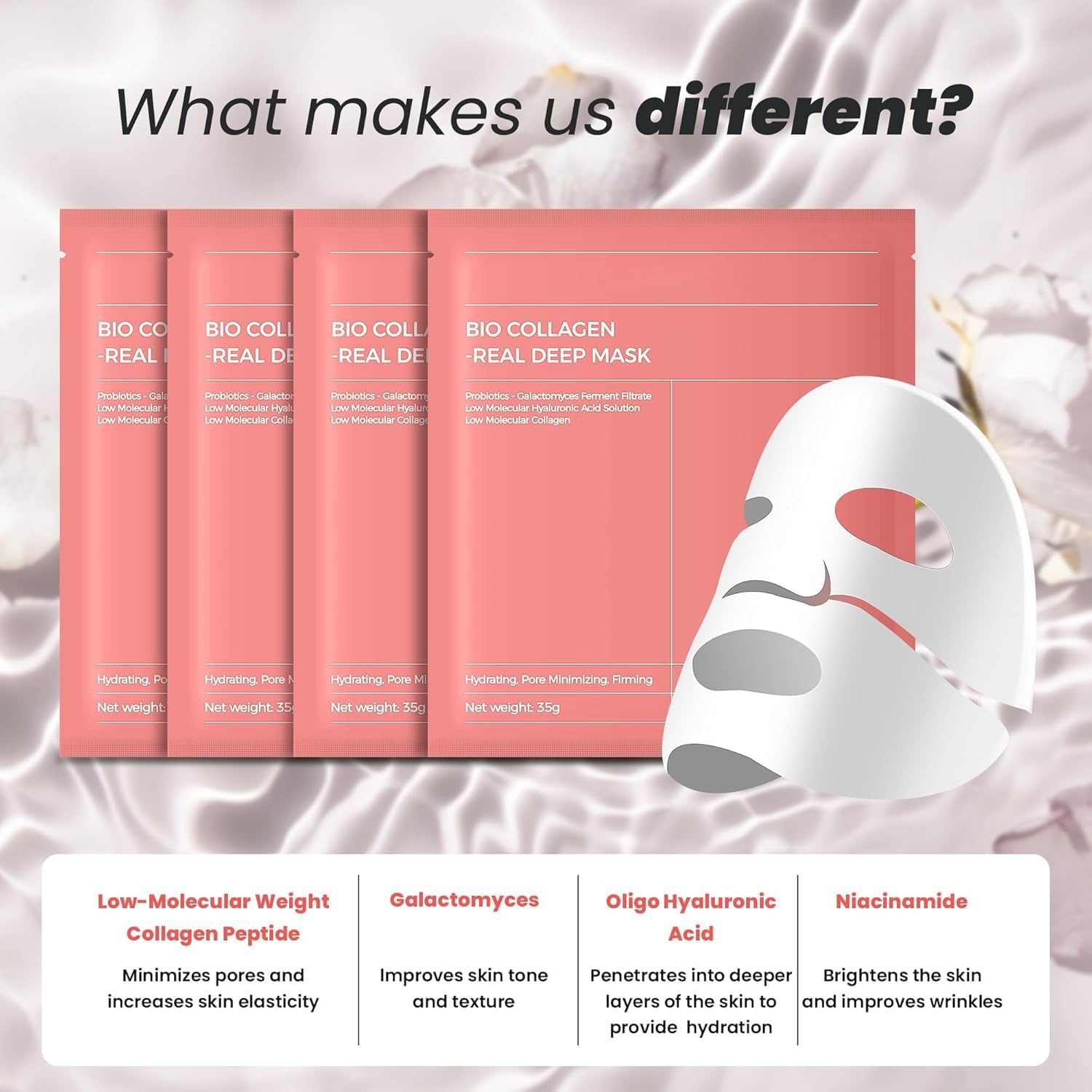 Hydro Cera-nol Real Deep Mask, Overnight Hydrogel Mask, Hydrating Facial Mask For Sensitive Skin, Redness Reducing & Quick Soothing Effect, Korean Skincare, Stocking Stuffers (34g x 4 Masks)