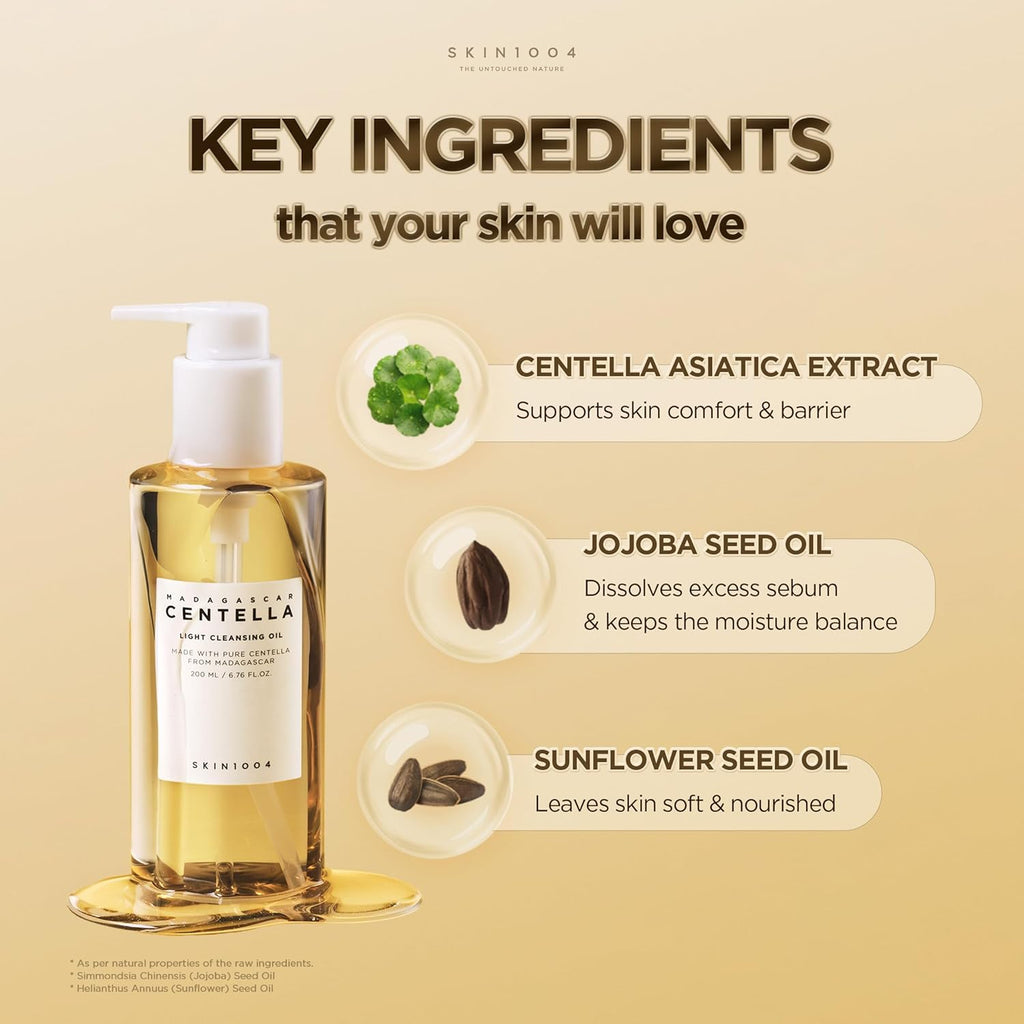 SKIN1004 Huile Démaquillante Centella de Madagascar, 200 ml, Nettoyant & Démaquillant à l'Huile de Centella Asiatica, Hydratant & Doux, Léger, Améliore la Propreté et la Douceur de la Peau, Soin Coréen