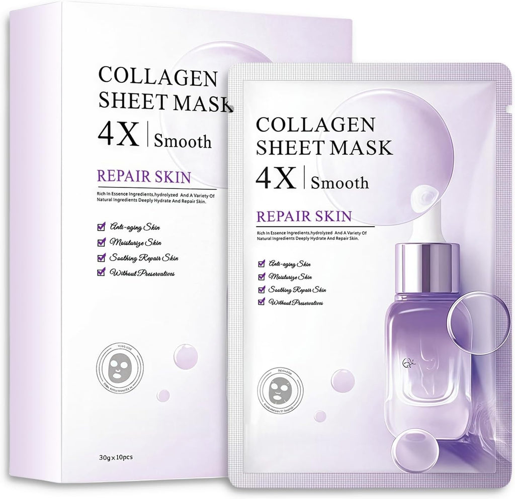 12 masques faciaux coréens, masque en feuille de collagène avec acide salicylique, hydratant et apaisant pour une peau lisse et saine (masque en feuille hydratant et apaisant)