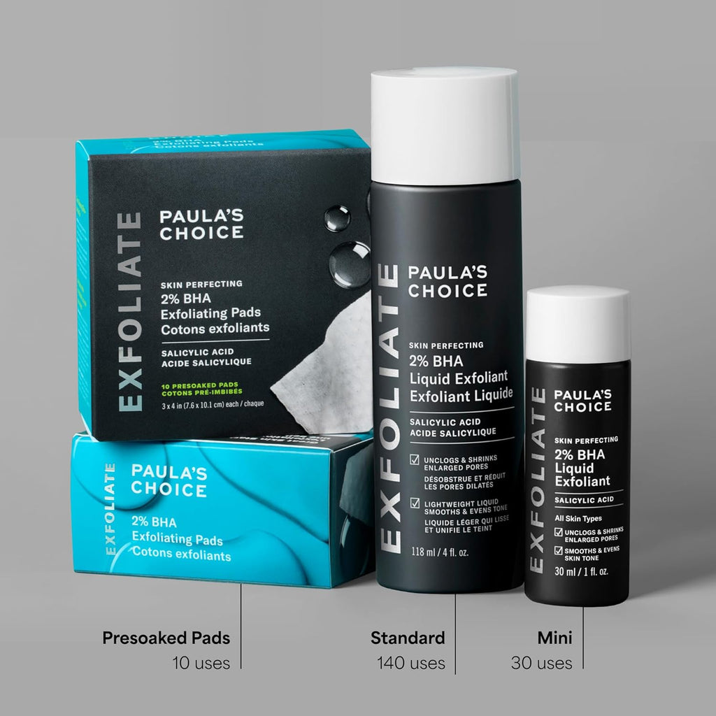 Exfoliant liquide Paula's Choice Skin Perfecting 2% BHA à l'acide salicylique, exfoliant doux pour le visage contre les points noirs, les pores dilatés, les rides et ridules, format voyage, flacon de 30 ml