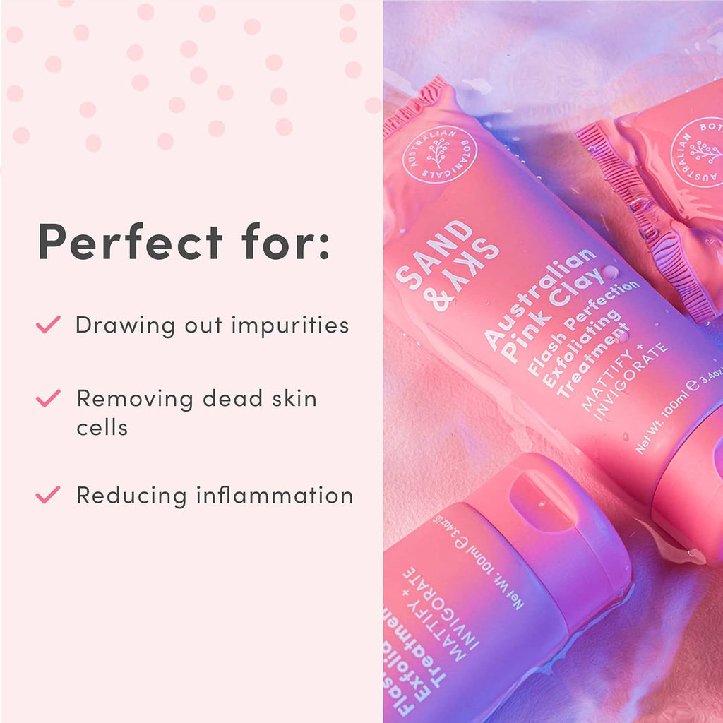 Sand & Sky Gommage exfoliant visage à l'argile rose australienne avec AHA et poudre de perles - Exfoliant doux physique et chimique pour une peau lisse, réduit la texture de la peau