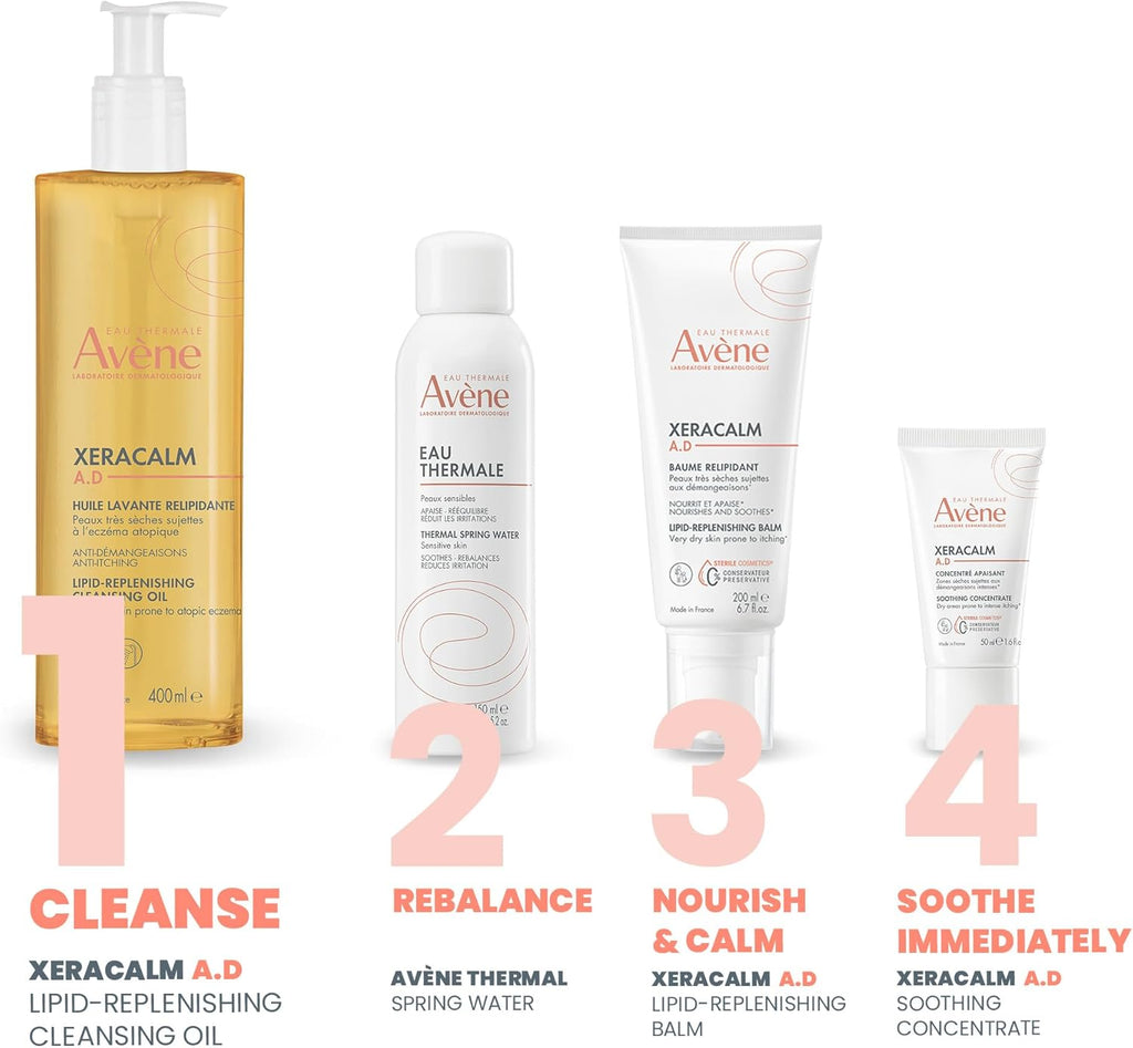 Avene Xeracalm A.D Lipid-Replenishing Cleansing Oil 400ML - Gentle Soap-Free Cleanser, Provides 24h hydration*, Suitable for, babies, children and adults