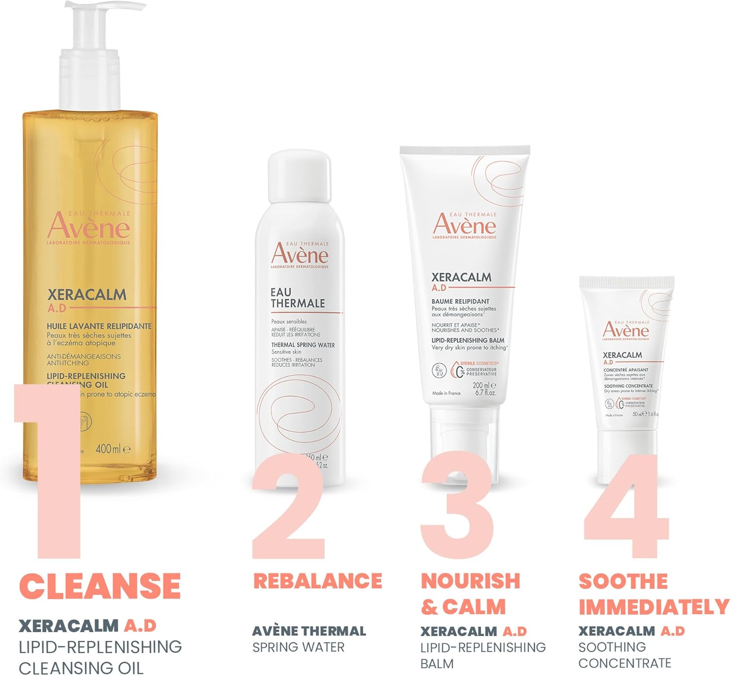Avene Xeracalm A.D Lipid-Replenishing Cleansing Oil 400ML - Gentle Soap-Free Cleanser, Provides 24h hydration*, Suitable for, babies, children and adults