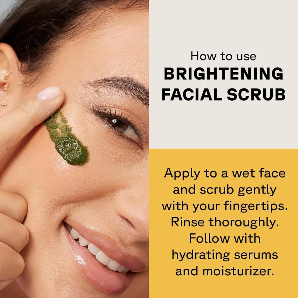 Acure Brightening Facial Scrub - Exfoliating Face Wash, Gentle Daily Scrubber & Exfoliator for Women & Men for Radiant Skin, Cleansing Wash with Sea Kelp & French Green Clay - 118ml