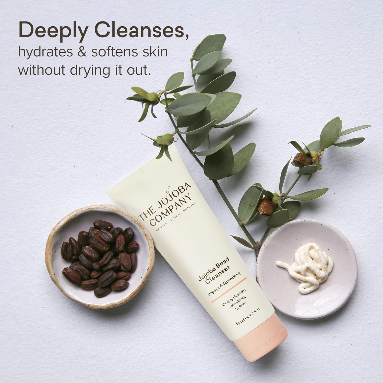 Jojoba Company Bead Cleanser With Papaya & Quandong Exfoliating & Hydrating Cream Face Wash Gentle For Sensitive Skin Pore Cleansing For All Skin Types 125ml