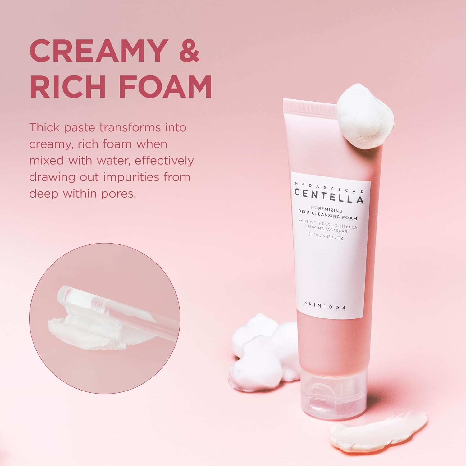 SKIN1004 Poremizing Deep Cleansing Foam, 125ml, Makeup Remover, Korean Face Cleanser with Himalayan Pink Salt & Madagascar Centella Asiatica, Gentle Facial Cleanser for Pore Care, Daily Korean Skincare