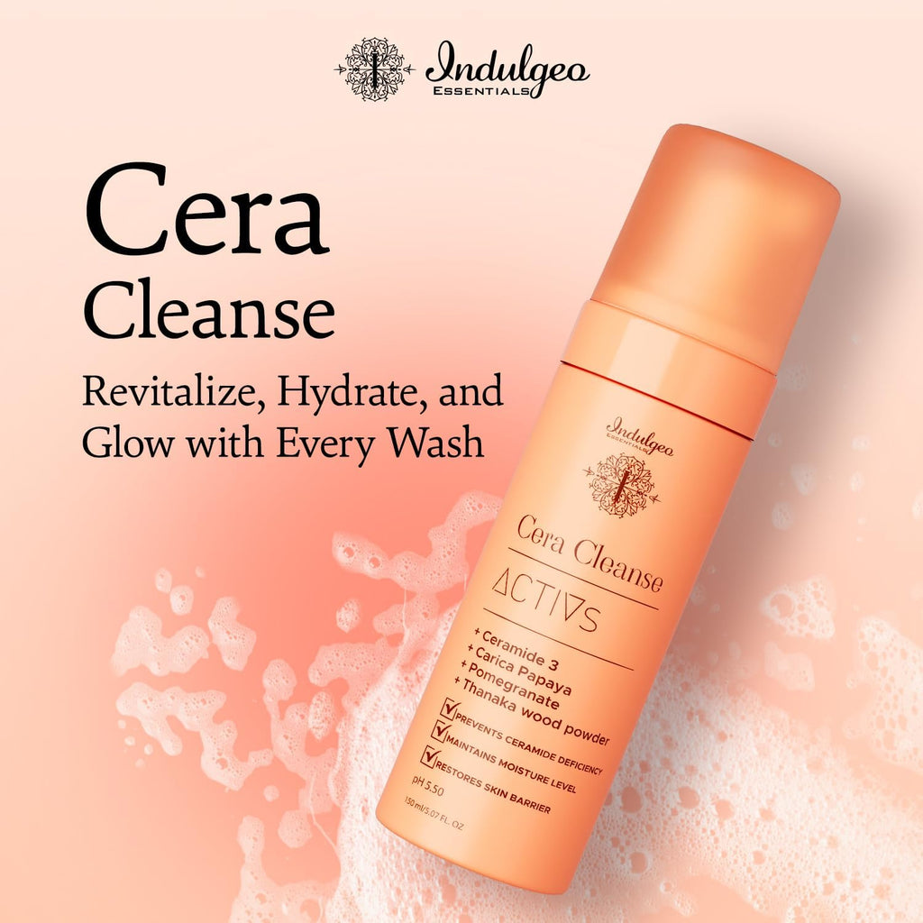 Indulgeo Essentials CERA CLEANSE - Ceramide Foaming Face Wash, 150ml - For All Skin Types | 100% Organic, Hand Made Ceramide Face Wash