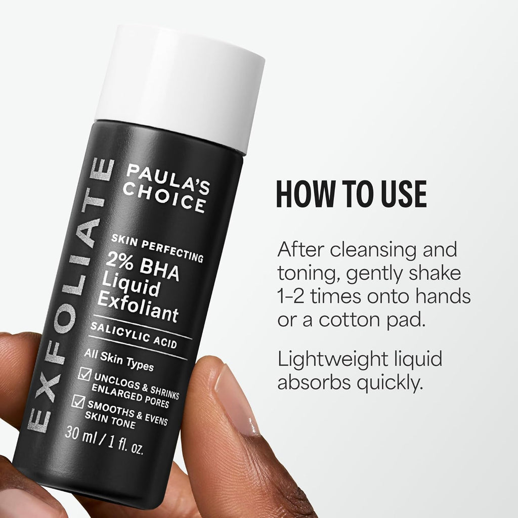Exfoliant liquide Paula's Choice Skin Perfecting 2% BHA à l'acide salicylique, exfoliant doux pour le visage contre les points noirs, les pores dilatés, les rides et ridules, format voyage, flacon de 30 ml