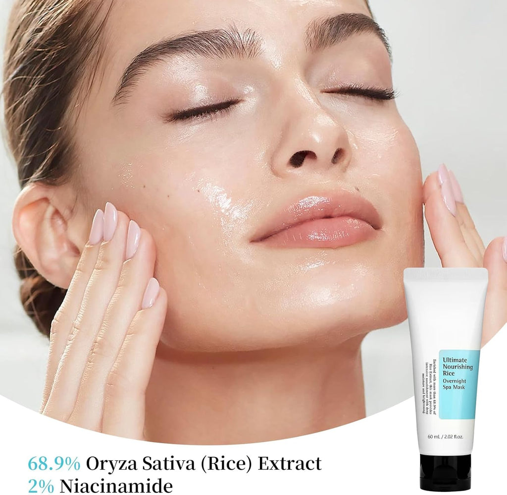 Ultimate Nourishing Rice Overnight Spa Mask 60ml, Overnight Elasticiy Boosting, Skin Barrier Care, Rice Extract 68% and Niacinamide 2% Korean Skincare, Facial Mask for Overnight Firming and Hydration
